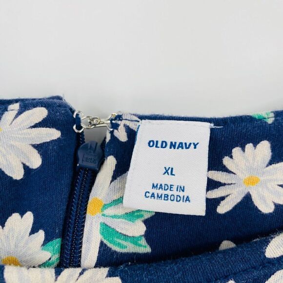 Old Navy Size XL Navy Blue Daisy Floral Print Short Sleeve Stretch Knit Dress - Picture 6 of 9